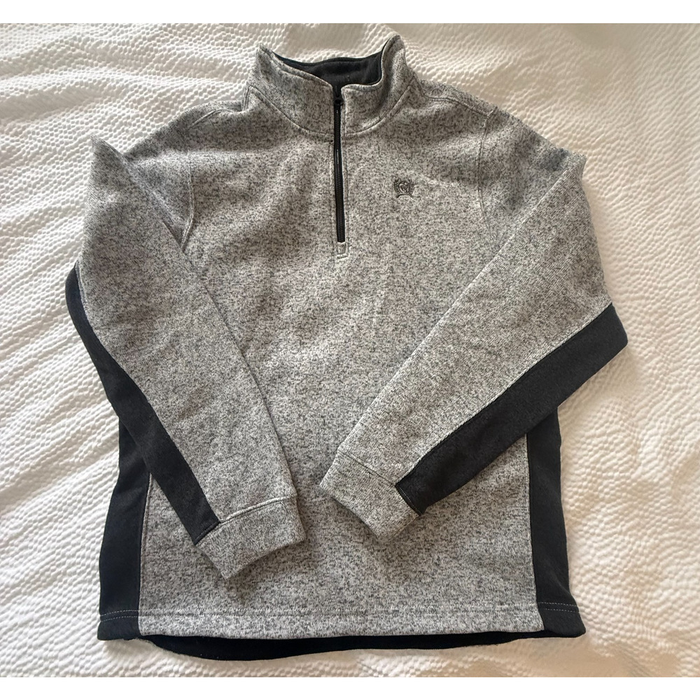 Cinch Mens Heather Gray Fleece 1/4 Zip Pullover Sweater Large Cabincore Hiking